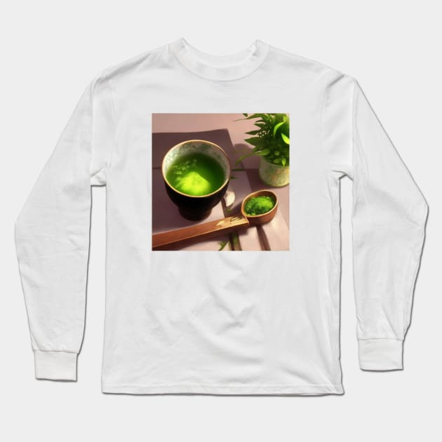 Matcha Japanese Green Tea Vintage Long Sleeve T-Shirt by Flowering Away